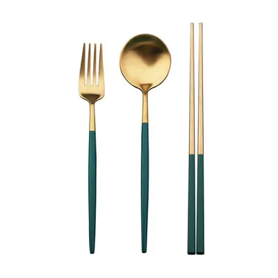 PANDACO Rounded Jade Green & Gold Utensils Set (3pc) (F/TBSP/C)