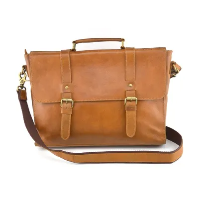 Exclusive Leather CA Mens Full Grain Leather Messenger Bag 14" - Brown