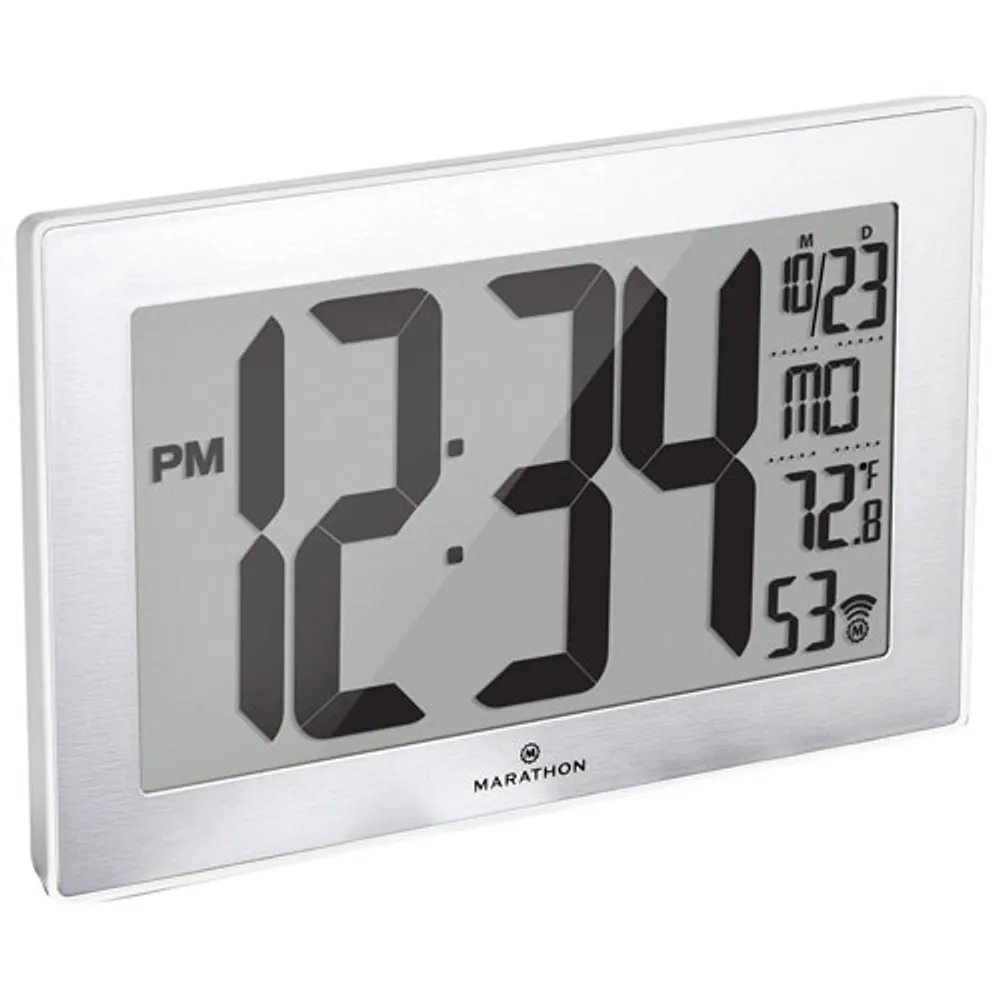 Marathon Atomic Digital Rectangular Wall Clock (CL030068WH-SS) - White/Silver