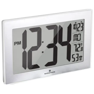 Marathon Atomic Digital Rectangular Wall Clock (CL030068WH-SS) - White/Silver