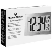 Marathon Atomic Digital Rectangular Wall Clock (CL030068WH-SS) - White/Silver