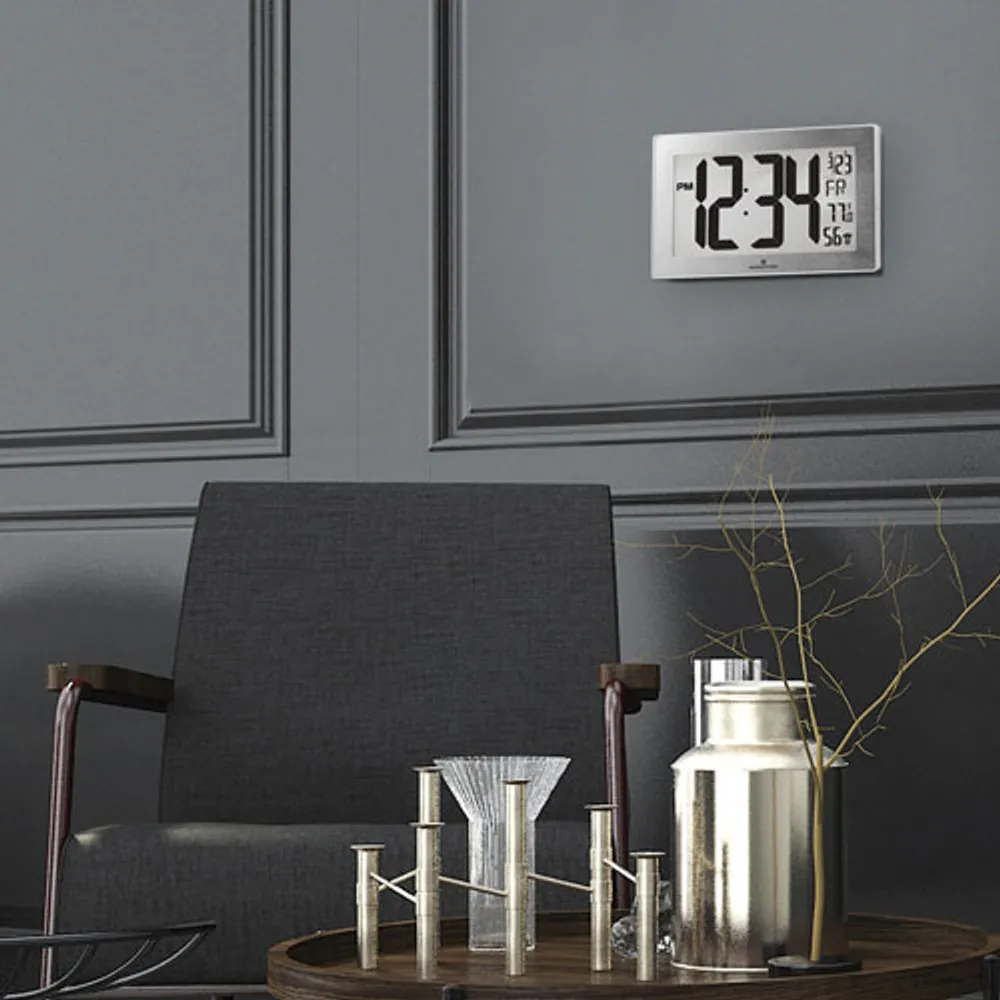 Marathon Atomic Digital Rectangular Wall Clock (CL030068WH-SS) - White/Silver