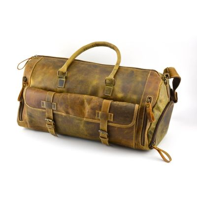Buff Leather Duffel Bag 20" // Shoes Compartment / Brown