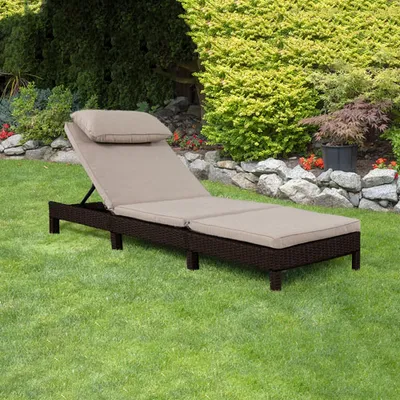 Patioflare Laura Wicker Patio Chaise Lounge - Chocolate Brown/Beige Cushions