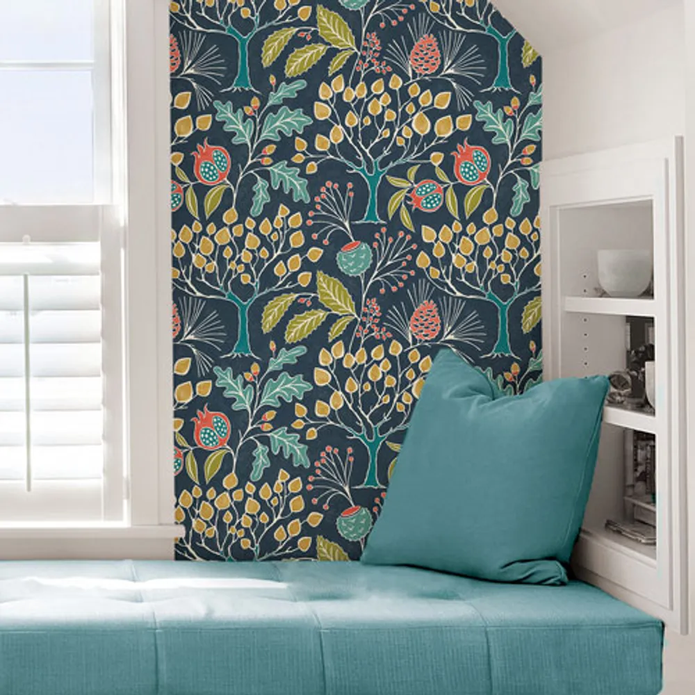 NextWall 3075 sq ft Navy  Sage Stenciled Floral Vinyl Peel and Stick  Wallpaper Roll NW43902  The Home Depot