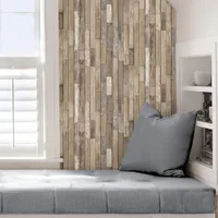 InHome Weathered Plank Barn Peel & Stick Wallpaper - Brown