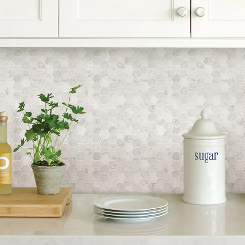 InHome Hexagon Marble Peel & Stick Backsplash Tiles - White