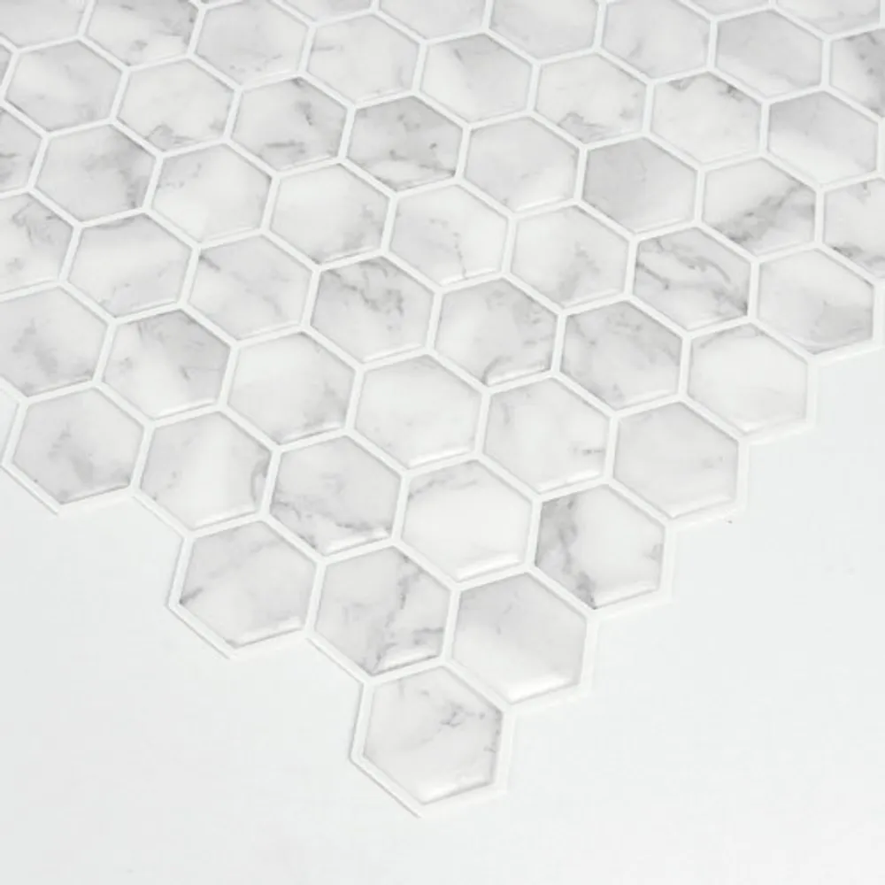 InHome Hexagon Marble Peel & Stick Backsplash Tiles - White