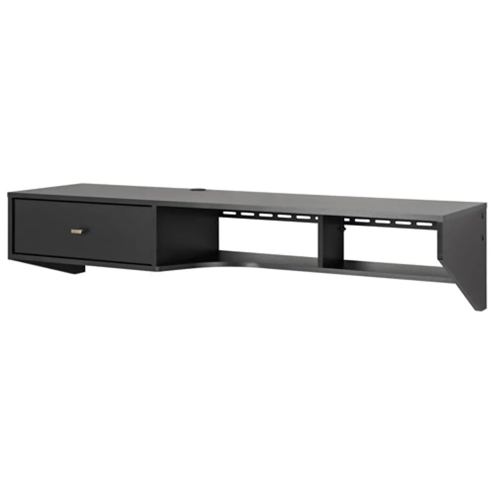 Modern 58"W Floating Desk with Drawer - Black