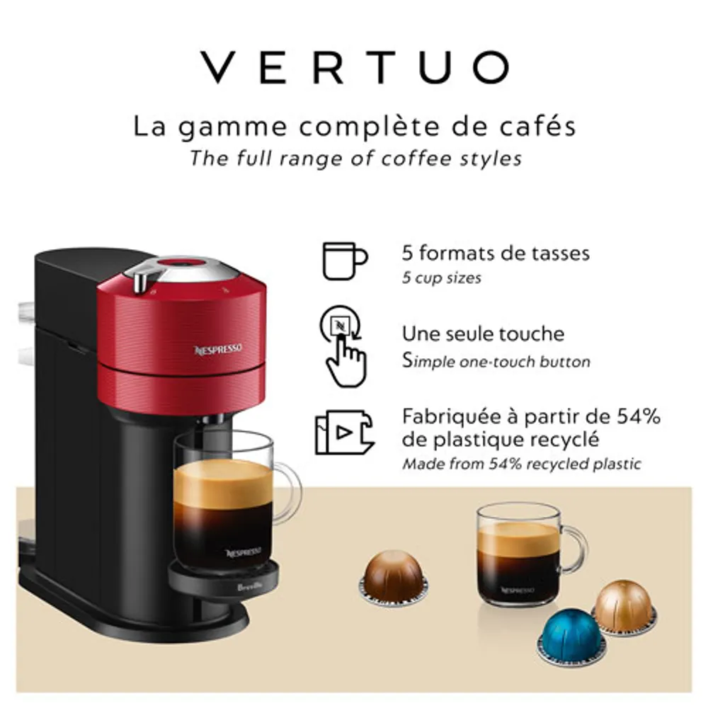 Breville Nespresso Vertuo Coffee & Espresso Single-Serve Machine in Red and  Aeroccino Milk Frother in Black 