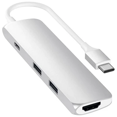 Adaptateur mince 4 ports USB-C multiport 4K HDMI et Ethernet de Satechi (ST-CMAS) - Argenté