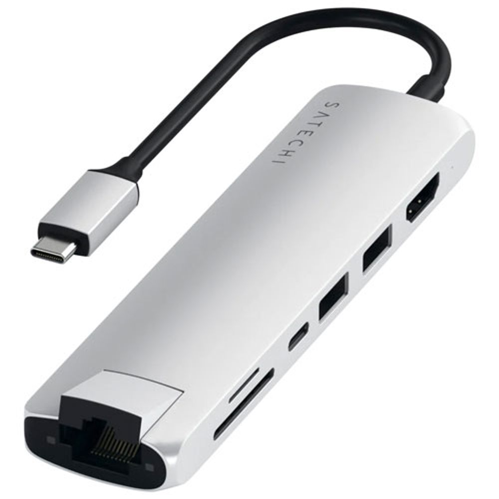 Satechi Slim 7-Port USB-C Multi-Port Adapter with 4K HDMI & Ethernet (ST-UCSMA3S) - Silver