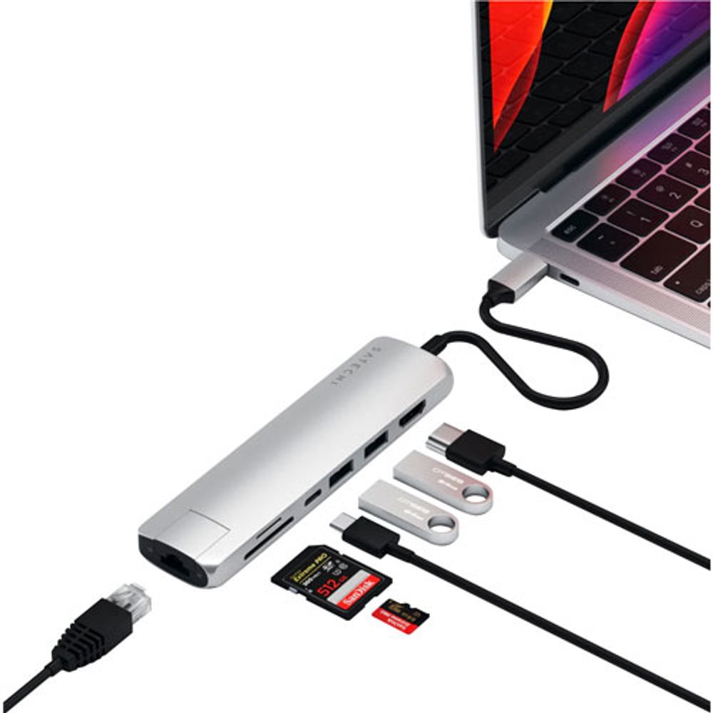 Satechi Slim 7-Port USB-C Multi-Port Adapter with 4K HDMI & Ethernet (ST-UCSMA3S) - Silver