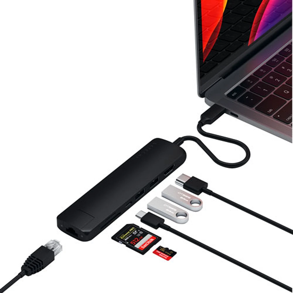 Satechi Slim 7-Port USB-C Multi-Port Adapter with 4K HDMI & Ethernet (ST-UCSMA3K) - Black