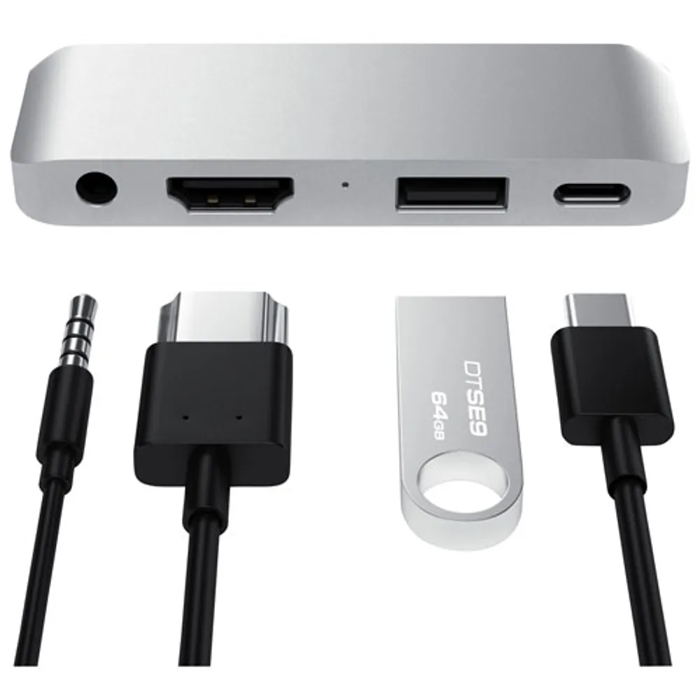 Satechi Mobile Pro 4-Port USB-C Hub with 4K HDMI & Charging Bank (ST-TCMPHS) - Silver