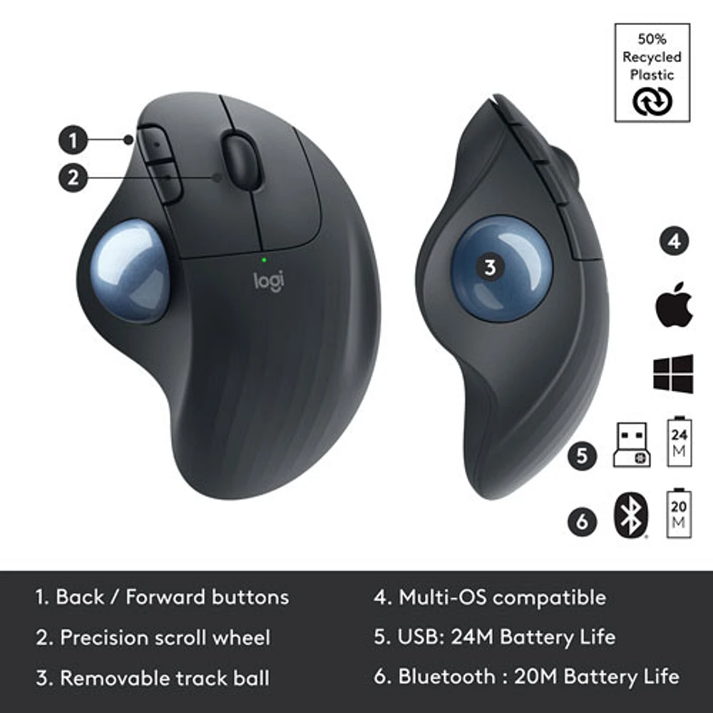 Logitech ERGO M575 Bluetooth Trackball Mouse - Black