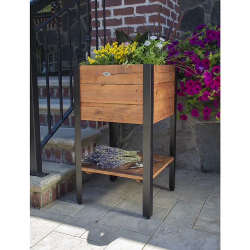 Grapevine Urban Garden Square Wood Planter with Shelf - Brown