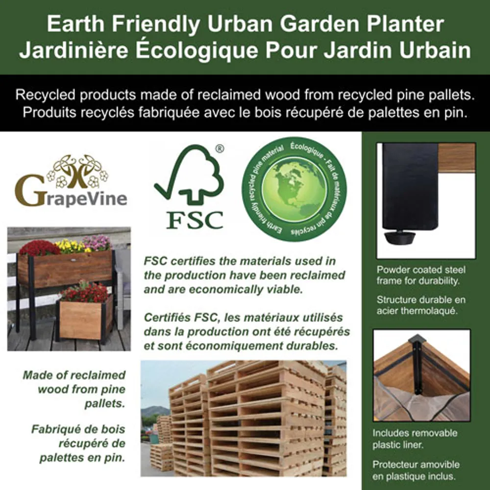 Grapevine Urban Garden Square Wood Planter with Shelf - Brown
