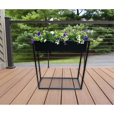 Grapevine Rectangular Metal Self-Watering Floor Planter - Black