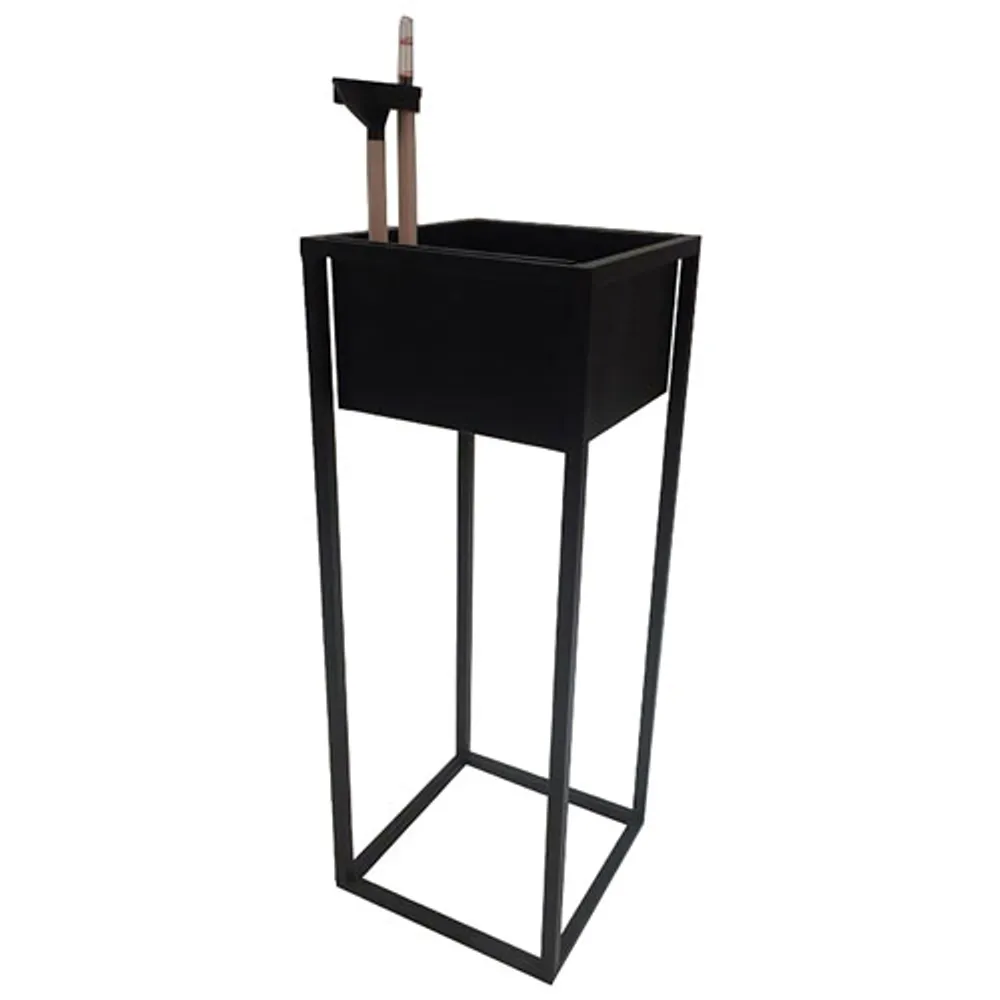 Grapevine Square Metal Self-Watering Floor Planter - Black