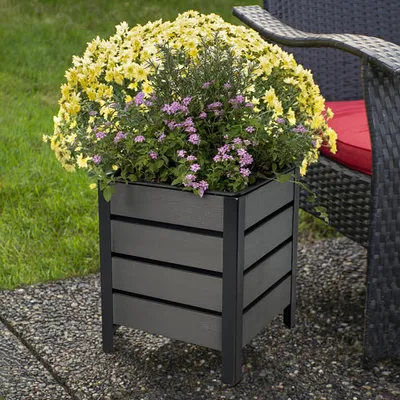 Grapevine Square Faux Wood Planter - Grey