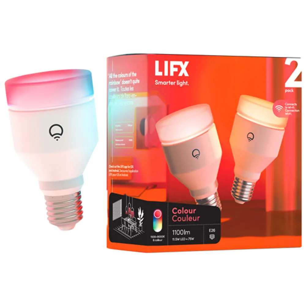 LIFX A19 Wi-Fi LED Light Bulb - 1100lm - Multi-Colour - 2 Pack