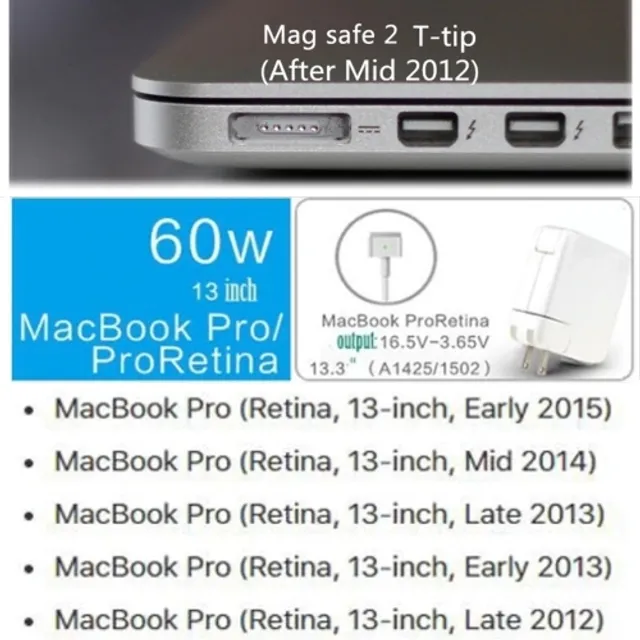 WINGOMART Chargeur Mac Book Air, AC 45W Magsafe 2 T-Tip Power