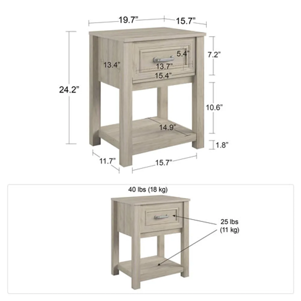 Monarch Sierra Ridge Transitional 1-Drawer Kids Nightstand - Light Walnut