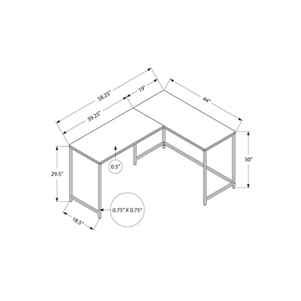 Bureau d'ordinateur en angle de 58,25 po de largeur de Monarch