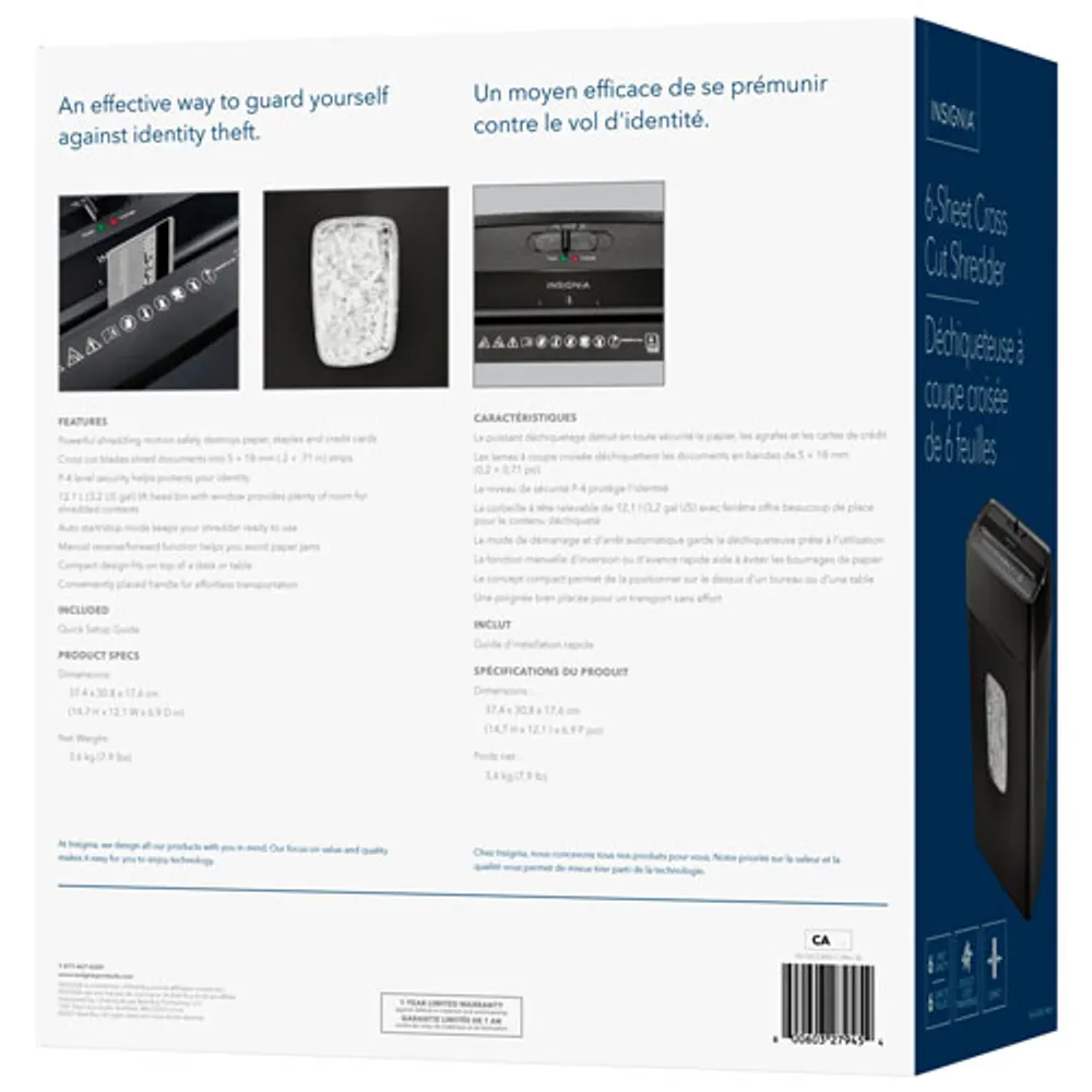 Déchiqueteuse à coupe croisée de 6 feuilles d'Insignia (NS-S6CCBK2-C)