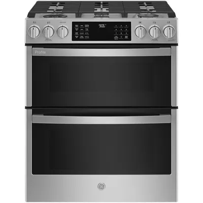 GE Profile 30" 6.7 Cu. Ft. Double Oven Slide-In Gas Air Fry Range (PCGS960YPFS) - Stainless