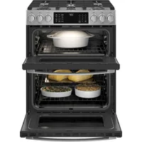 GE Profile 30" 6.7 Cu. Ft. Double Oven Slide-In Gas Air Fry Range (PCGS960YPFS) - Stainless