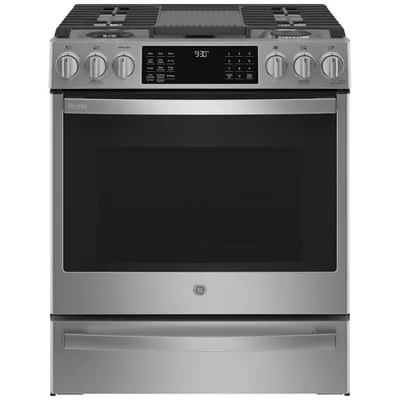 GE Profile 30" 5.7 Cu. Ft. True Convection Slide-In Gas Air Fry Range (PC2S930YPFS) - Stainless