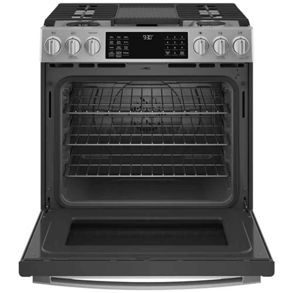 GE Profile 30" 5.7 Cu. Ft. True Convection Slide-In Gas Air Fry Range (PC2S930YPFS) - Stainless