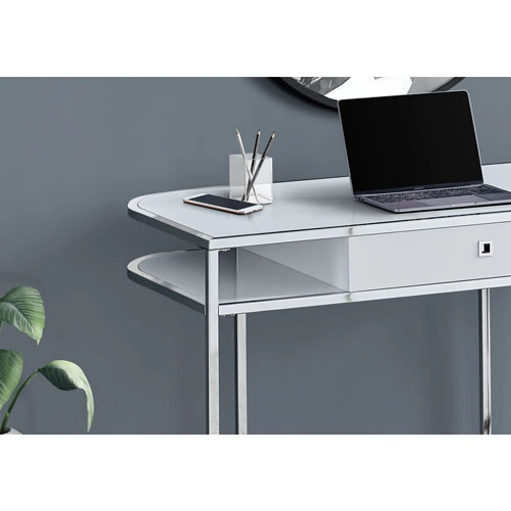 Monarch 48"W Computer Desk with Drawer & 2 Shelves - Glossy White