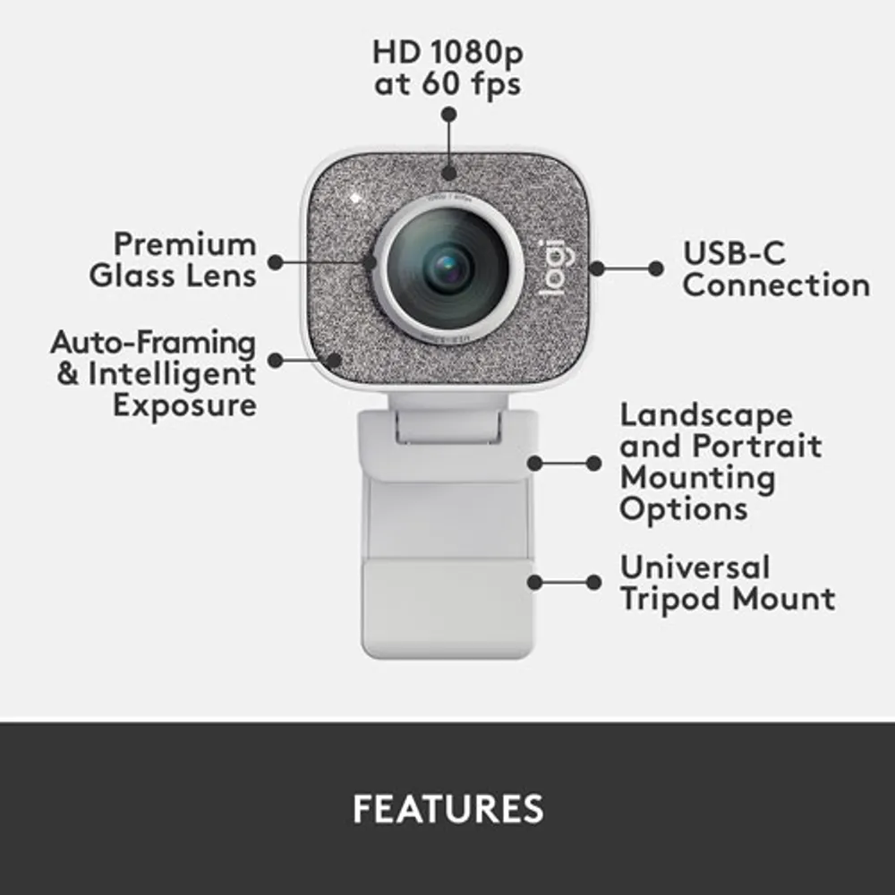 Caméra Web HD intégrale 1080p StreamCam de Logitech - Blanc cassé