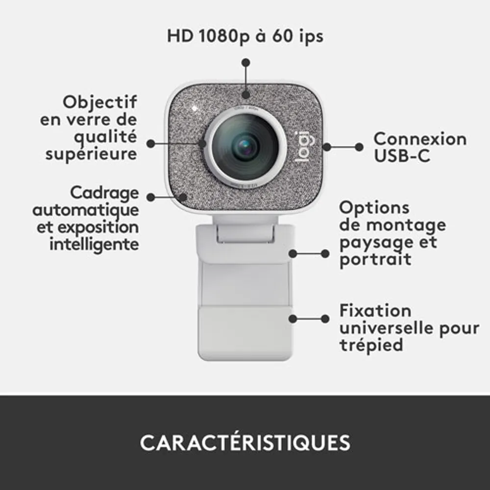 Caméra Web HD intégrale 1080p StreamCam de Logitech - Blanc cassé