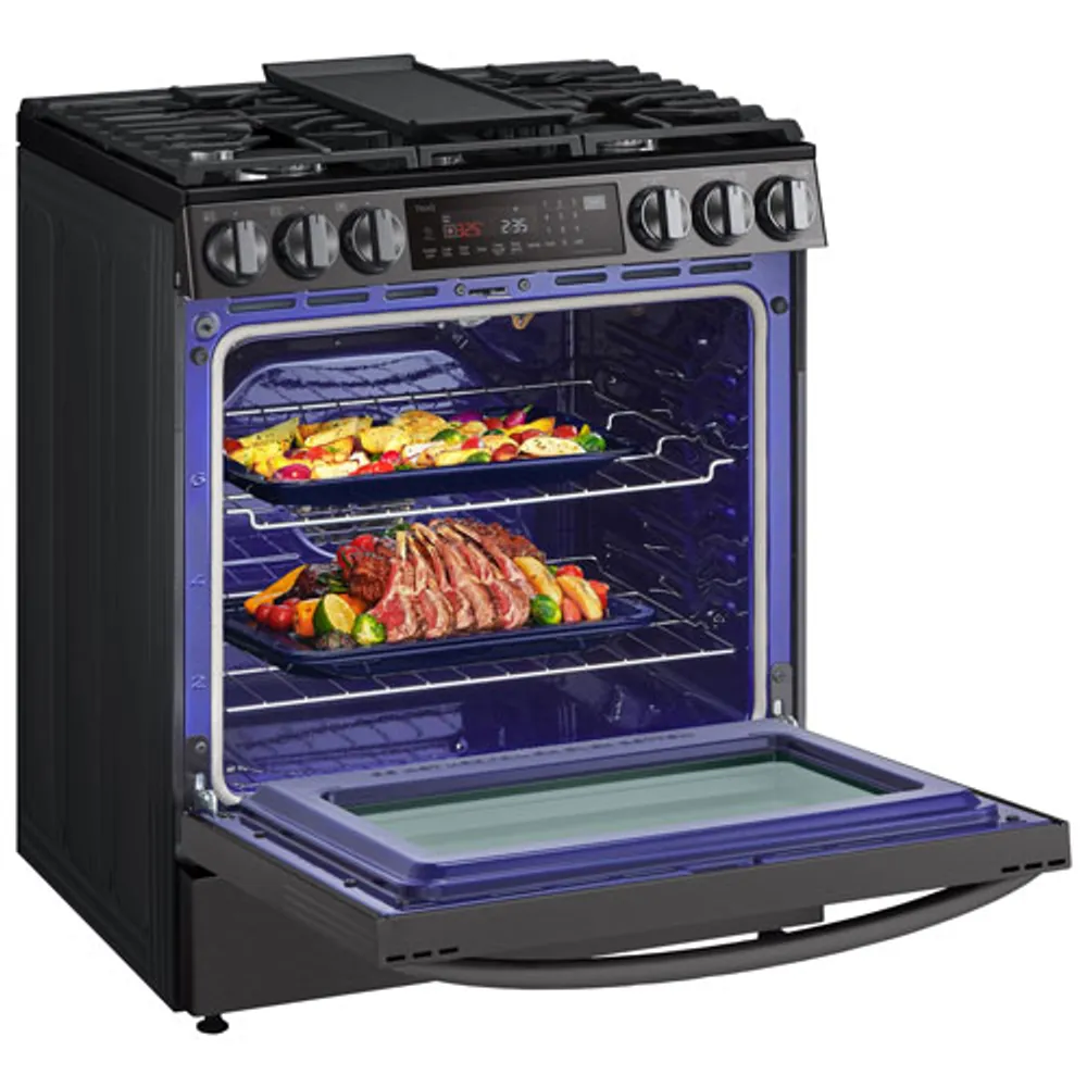 LG 30" 6.3 Cu. Ft. True Convection 5-Burner Slide-In Gas Air Fry Range (LSGL6335D) - Black Stainless