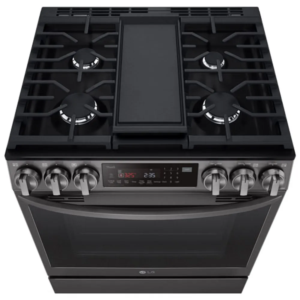 Cuisinière gaz encastrable 5 brûleurs convection friture air 6,3 pi³ 30 po LG (LSGL6335D)-Inox noir