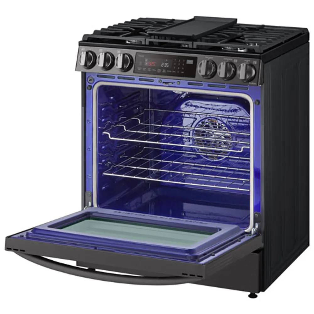 Cuisinière gaz encastrable 5 brûleurs convection friture air 6,3 pi³ 30 po LG (LSGL6335D)-Inox noir