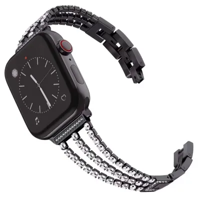 SAMA Diamond Rhinestone Stainless Steel Metal Wristband Strap 42/44mm For Apple Watch Black