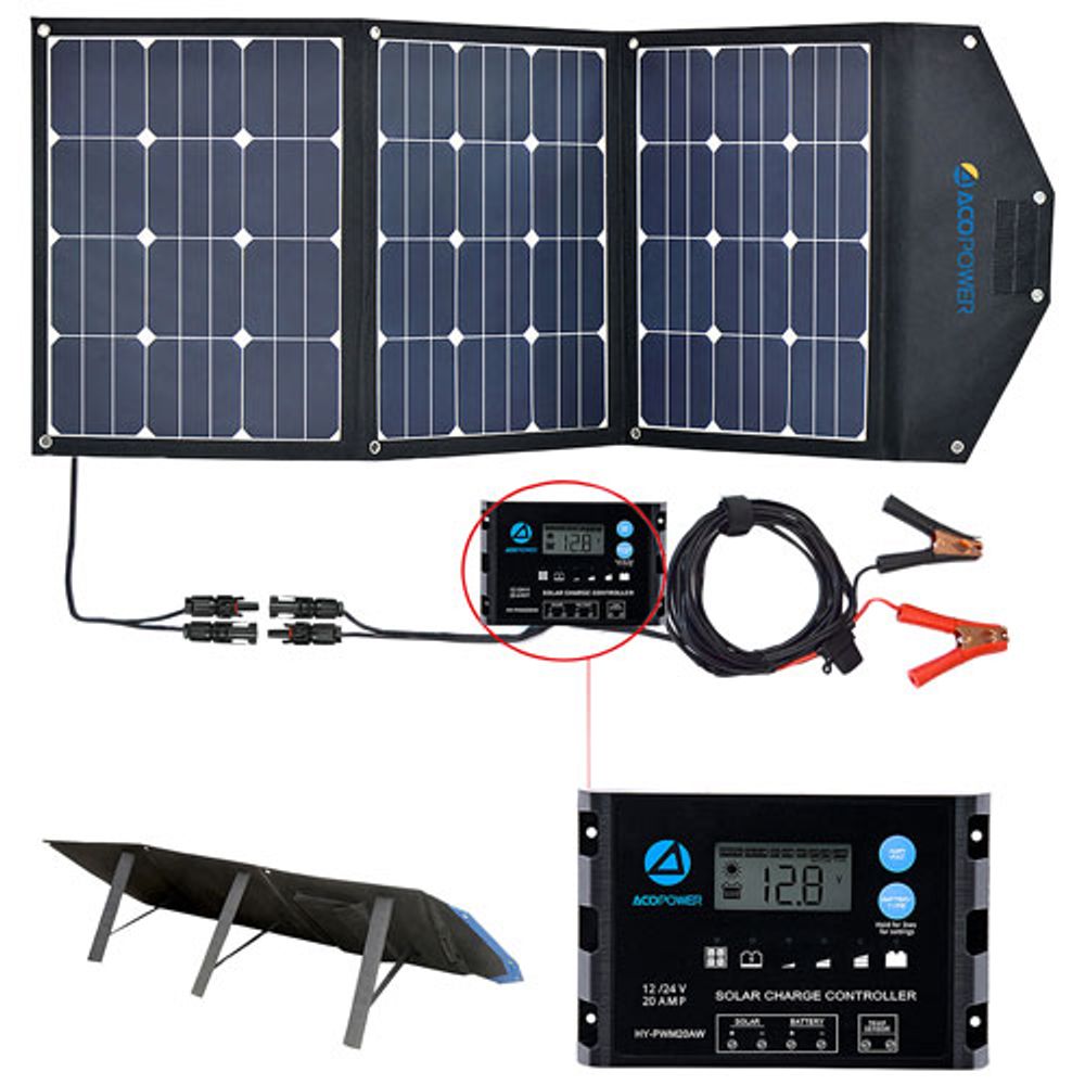 ACOPOWER Foldable Solar Panel Kits with 20A Charge Controller (HY-LTK-3x40WPX20A) - 120W