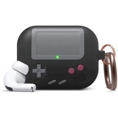 elago AW5 Compatible with Airpods Pro Case, Classic Handheld Game Console Design Protective Case with Keychain [US Patent Registered] [Black]