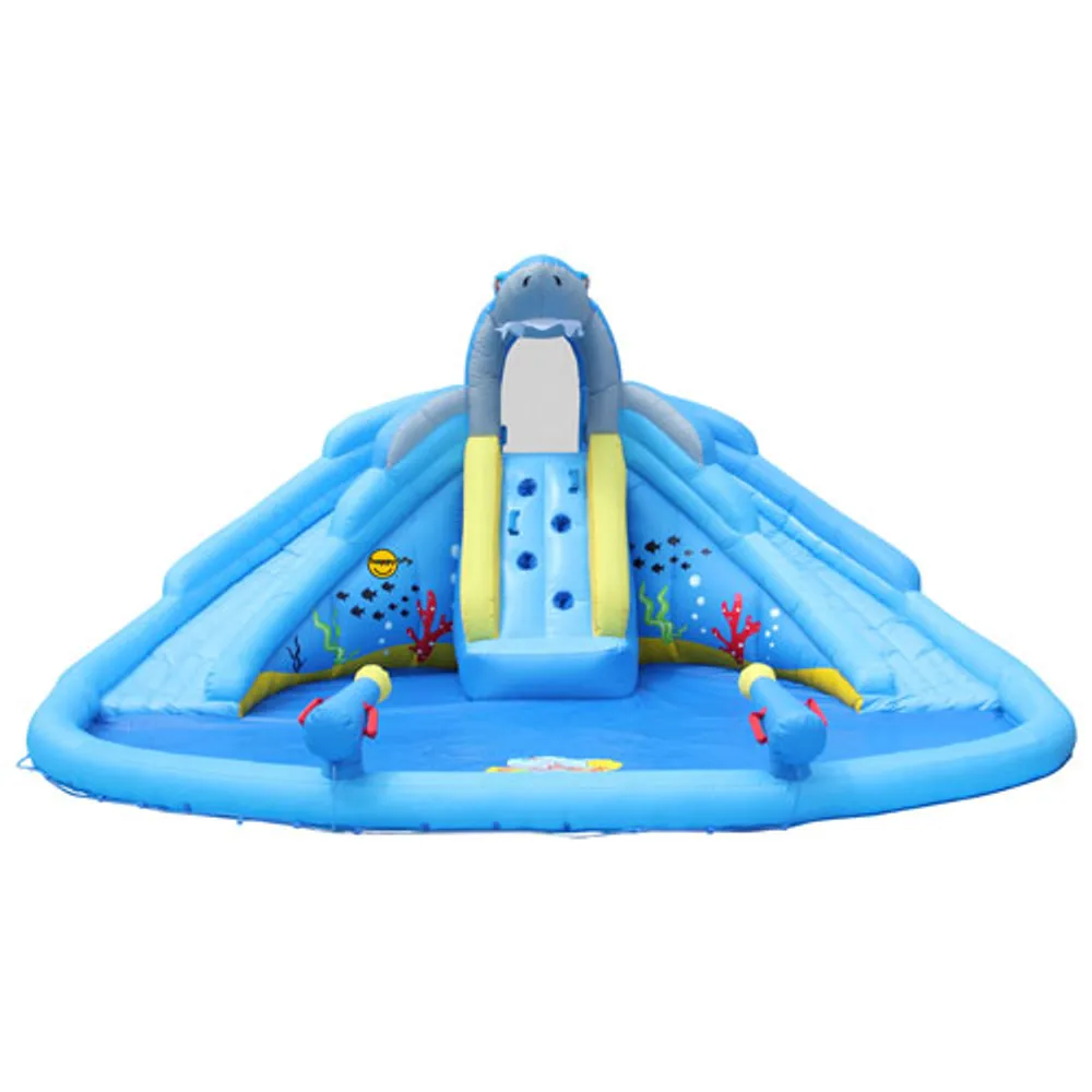 Happy Hop Inflatable Shark Pool with Water Gun Blasters & Slide