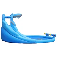 Happy Hop Inflatable Shark Pool with Water Gun Blasters & Slide