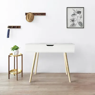 Modern 35.4"W Writing Desk with Storage - White