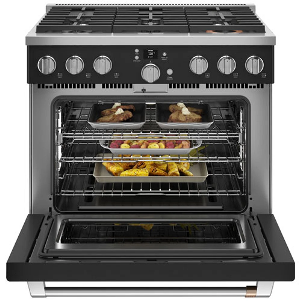 Cuisinière gaz autonome à convection à ventilateur 6,2 pi³ 36 po Café (CGY366P3TD1) - Noir mat