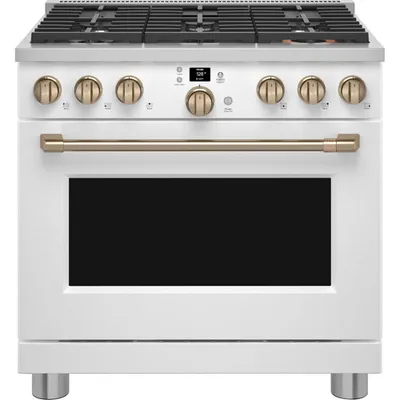 Cuisinière gaz autonome à convection à ventilateur 6,2 pi³ 36 po de Café (CGY366P4TW2) - Blanc mat