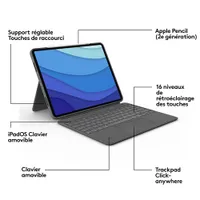 Étui-clavier Combo Touch de Logitech avec pavé pour iPad Pro 12,9 po (5e/6e gén.) - Gris Oxford - Anglais