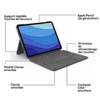 Étui-clavier Combo Touch de Logitech avec pavé pour iPad Pro 11 po (1re/2e/3e/4e génération) - Gris Oxford - Anglais